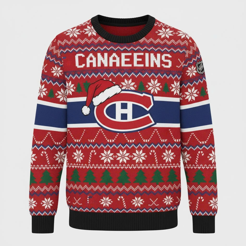 Montreal Canaeeins NHL Ugly Christmas Sweater – Red, Blue & White Holiday Knit - LeagueLockerGear