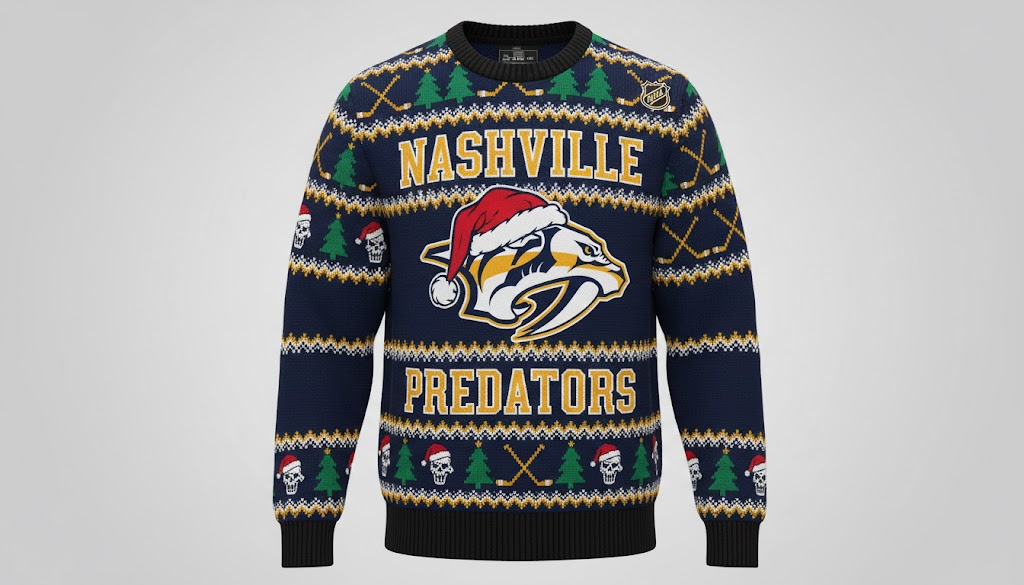 Nashville Predators NHL Ugly Christmas Sweater – Navy & Gold "Preds" Holiday Knit - LeagueLockerGear