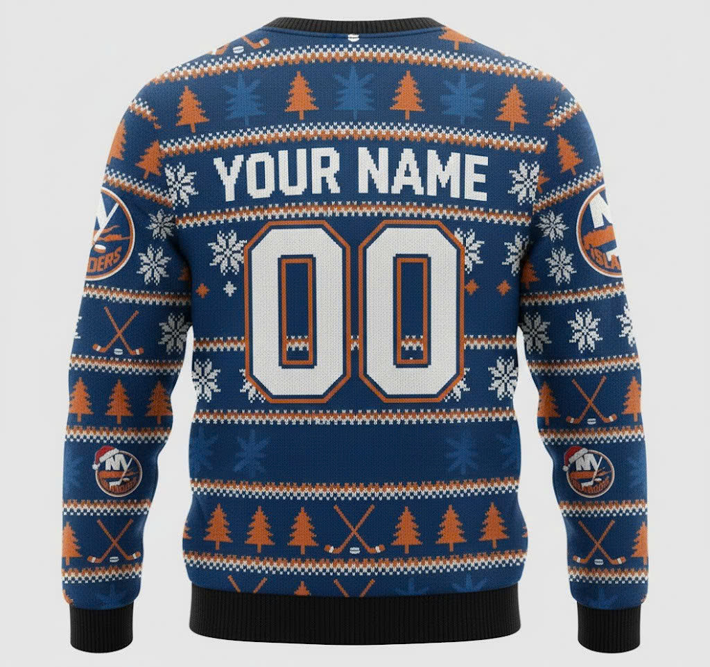 New York Islanders NHL Ugly Christmas Sweater – Blue & Orange "Isles" Holiday Knit - LeagueLockerGear