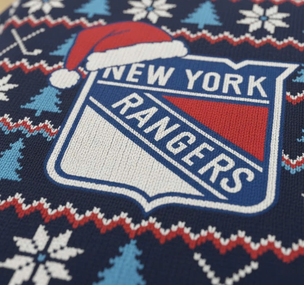 New York Rangers NHL Ugly Christmas Sweater – Blue, Red & White "Broadway Blueshirts" Holiday Knit - LeagueLockerGear