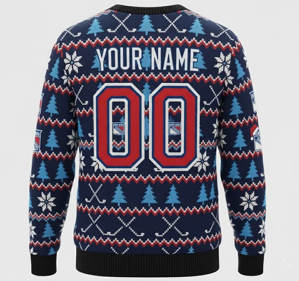 New York Rangers NHL Ugly Christmas Sweater – Blue, Red & White "Broadway Blueshirts" Holiday Knit - LeagueLockerGear