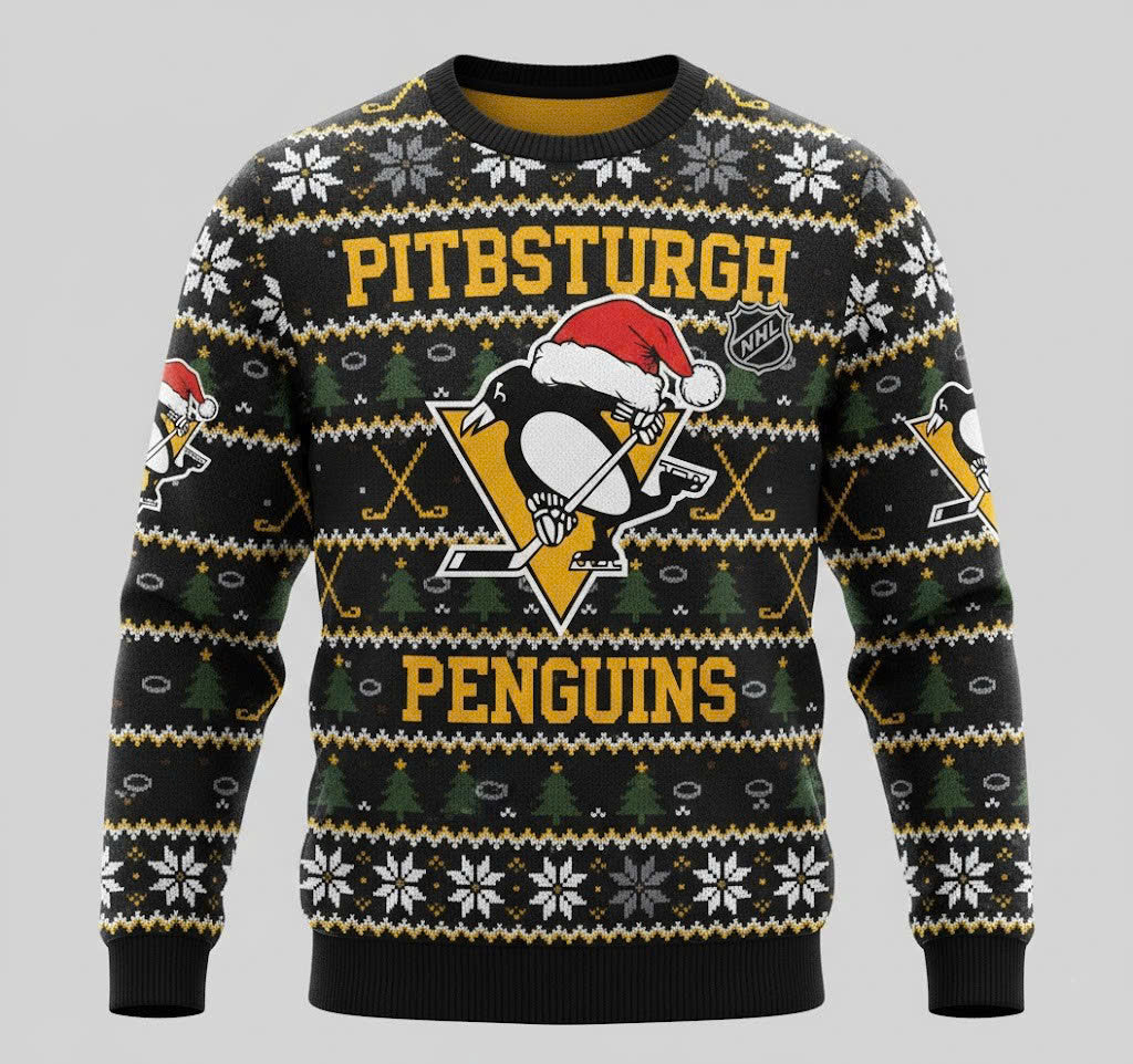 Pitbsturgh Penguins NHL Ugly Christmas Sweater – Black & Gold "Pens" Holiday Knit - LeagueLockerGear