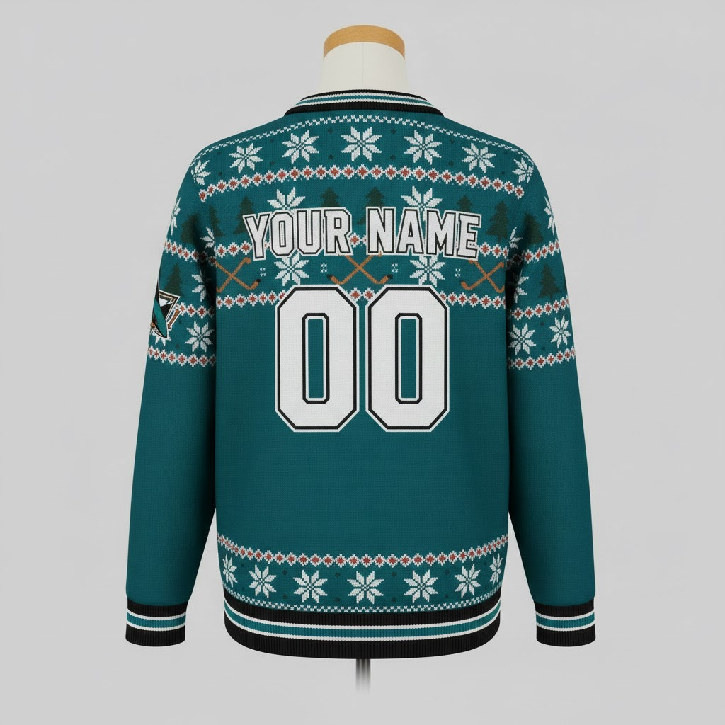San Jose Sharks NHL Ugly Christmas Sweater – Teal & Black "Sharks" Holiday Knit - LeagueLockerGear
