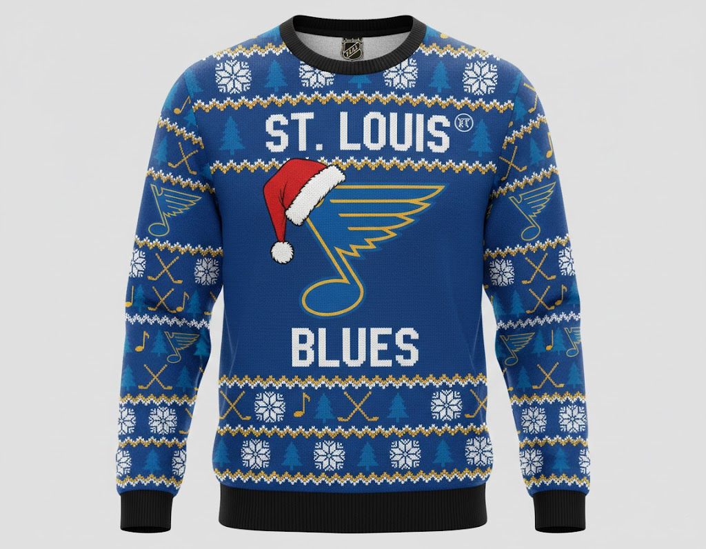 St. Louis Blues NHL Ugly Christmas Sweater – Royal Blue & Gold "Blues" Holiday Knit - LeagueLockerGear