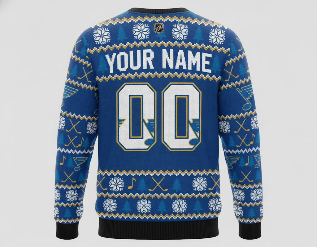 St. Louis Blues NHL Ugly Christmas Sweater – Royal Blue & Gold "Blues" Holiday Knit - LeagueLockerGear