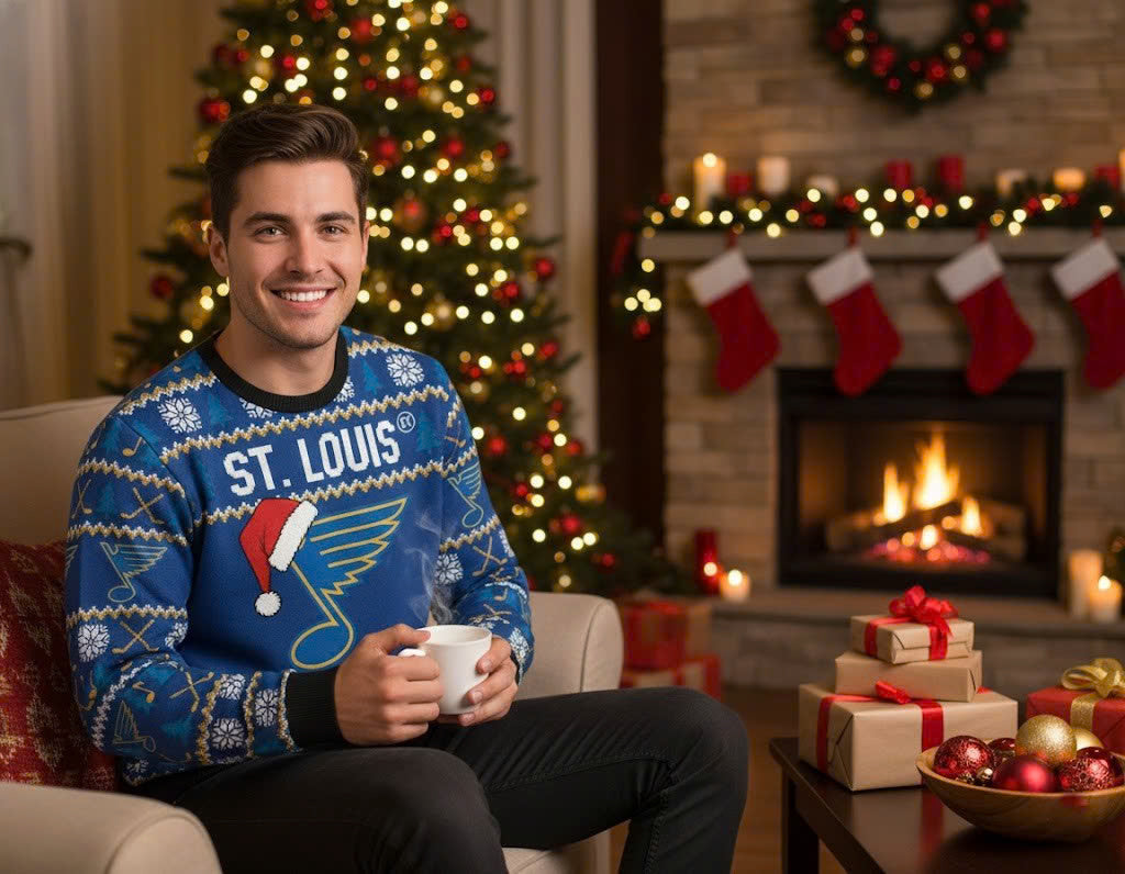 St. Louis Blues NHL Ugly Christmas Sweater – Royal Blue & Gold "Blues" Holiday Knit - LeagueLockerGear