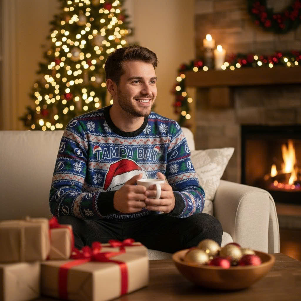 Tampa Bay Lightning NHL Ugly Christmas Sweater – Blue & White "Bolts" Holiday Knit - LeagueLockerGear