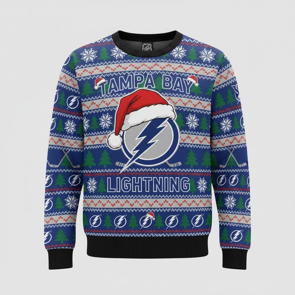 Tampa Bay Lightning NHL Ugly Christmas Sweater – Blue & White "Bolts" Holiday Knit - LeagueLockerGear