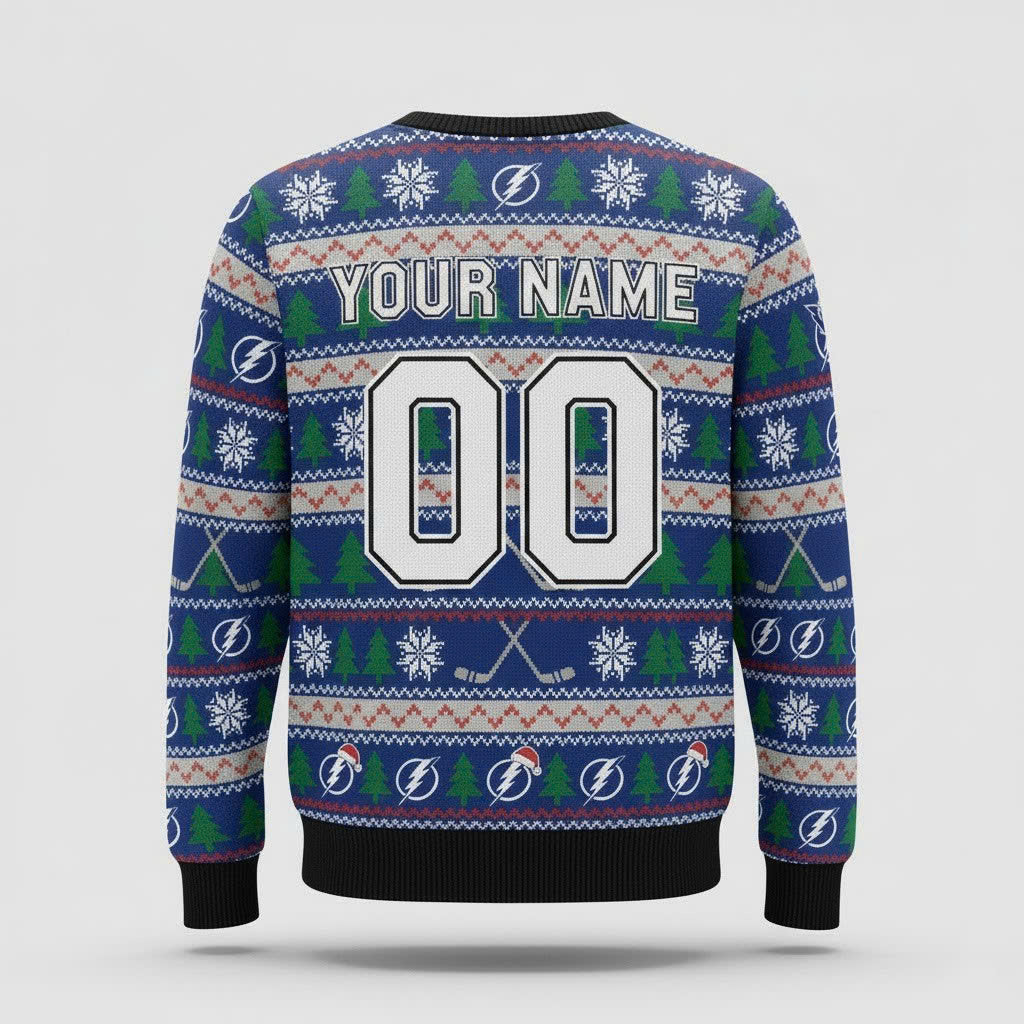 Tampa Bay Lightning NHL Ugly Christmas Sweater – Blue & White "Bolts" Holiday Knit - LeagueLockerGear
