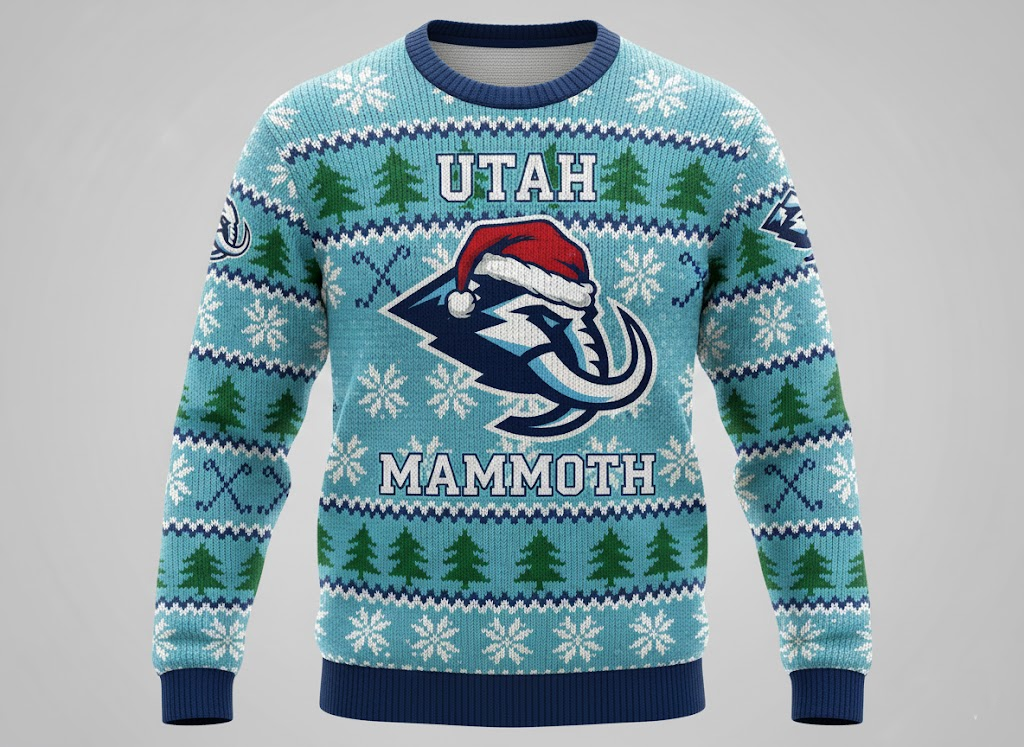 Utah Mammoth NHL Ugly Christmas Sweater – Teal & Blue "Mammoth" Holiday Knit - LeagueLockerGear