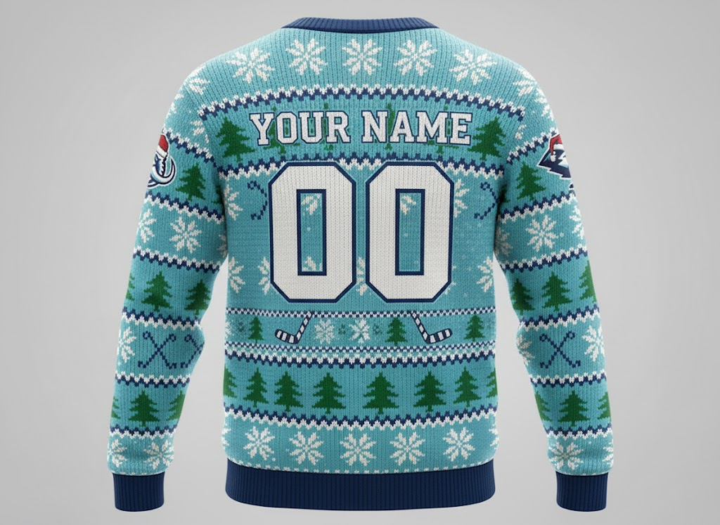 Utah Mammoth NHL Ugly Christmas Sweater – Teal & Blue "Mammoth" Holiday Knit - LeagueLockerGear