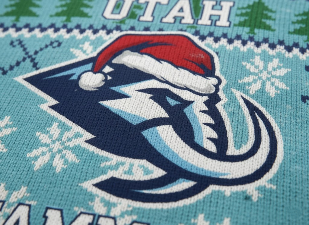 Utah Mammoth NHL Ugly Christmas Sweater – Teal & Blue "Mammoth" Holiday Knit - LeagueLockerGear