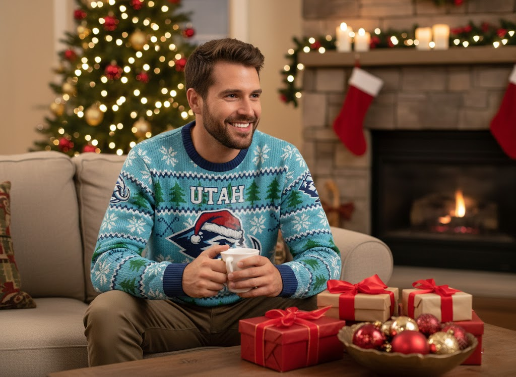 Utah Mammoth NHL Ugly Christmas Sweater – Teal & Blue "Mammoth" Holiday Knit - LeagueLockerGear