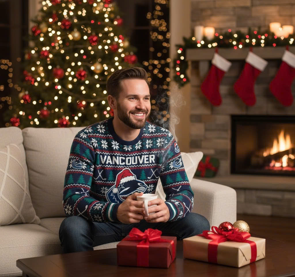 Vancouver Canucks NHL Ugly Christmas Sweater – Blue & Green "Canucks" Holiday Knit - LeagueLockerGear