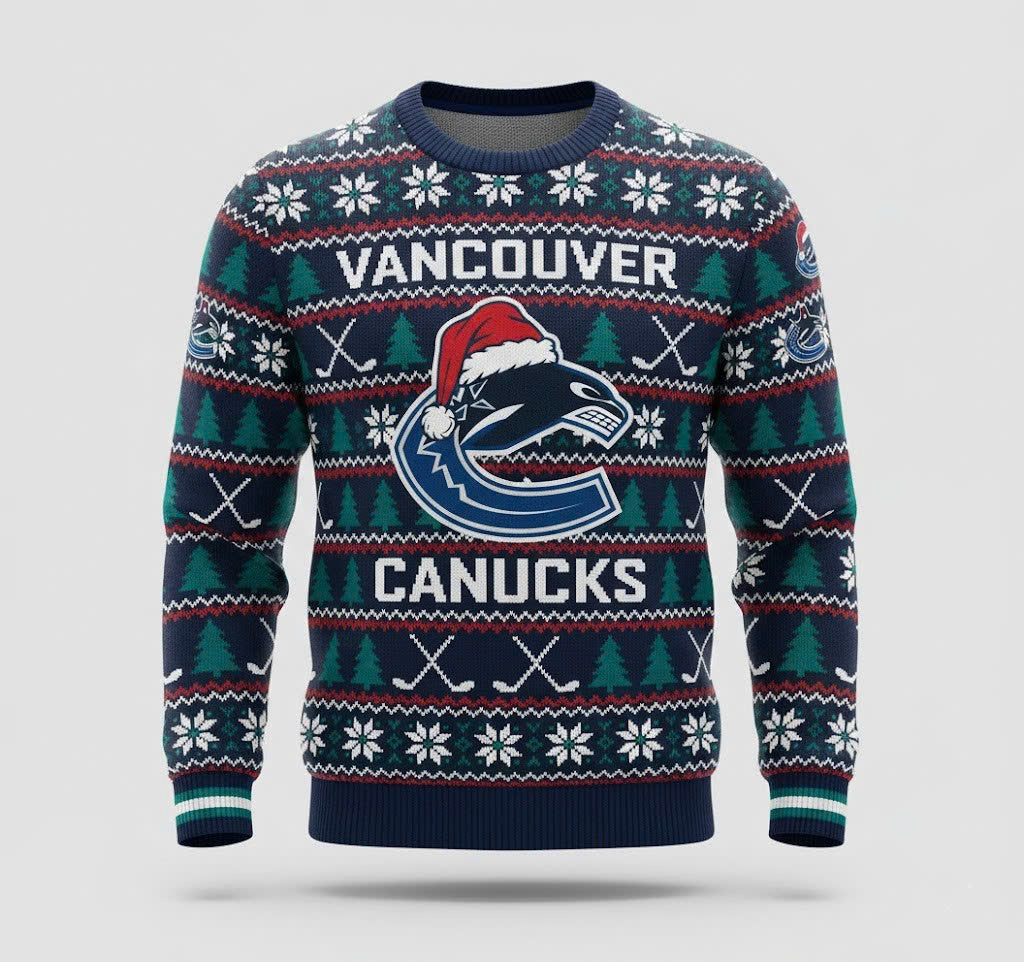 Vancouver Canucks NHL Ugly Christmas Sweater – Blue & Green "Canucks" Holiday Knit - LeagueLockerGear