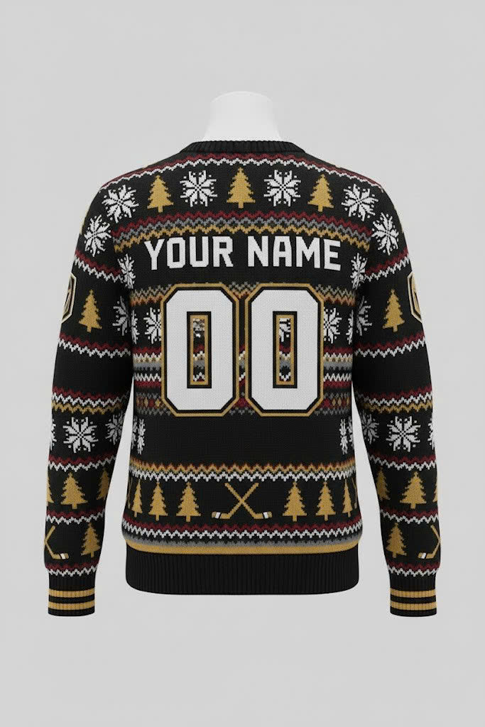 Vegas Golden Knights NHL Ugly Christmas Sweater – Black & Gold "Knights" Holiday Knit - LeagueLockerGear