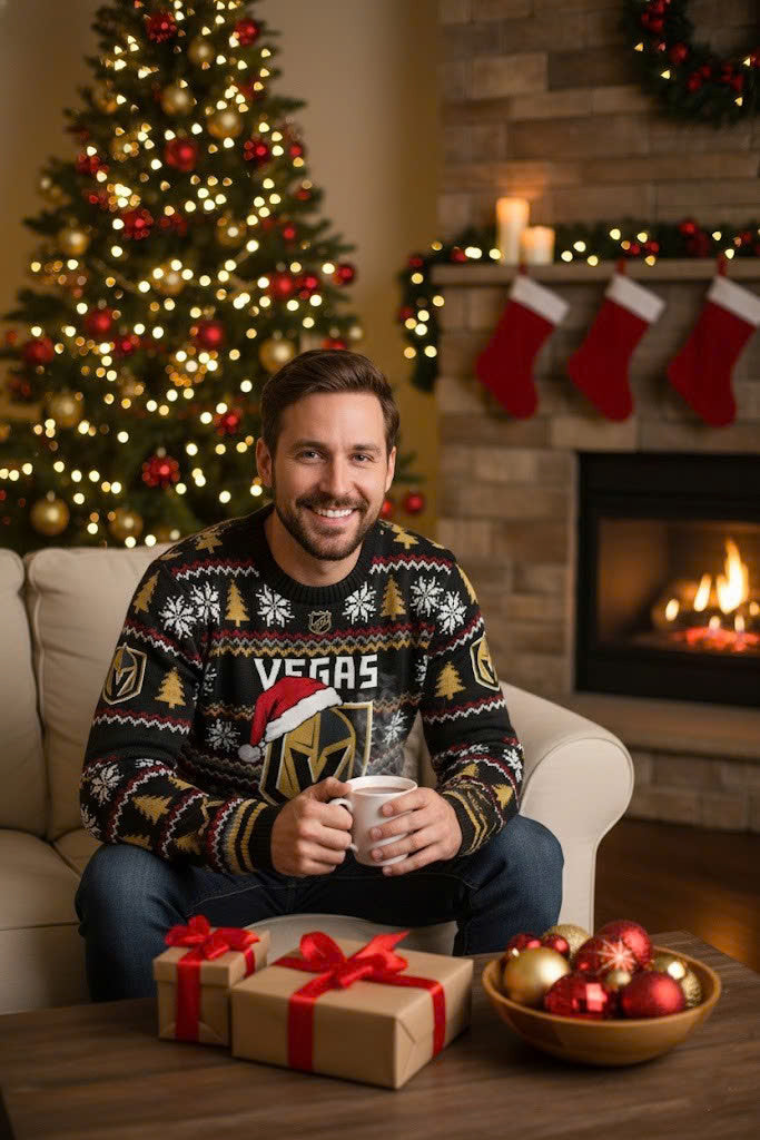 Vegas Golden Knights NHL Ugly Christmas Sweater – Black & Gold "Knights" Holiday Knit - LeagueLockerGear