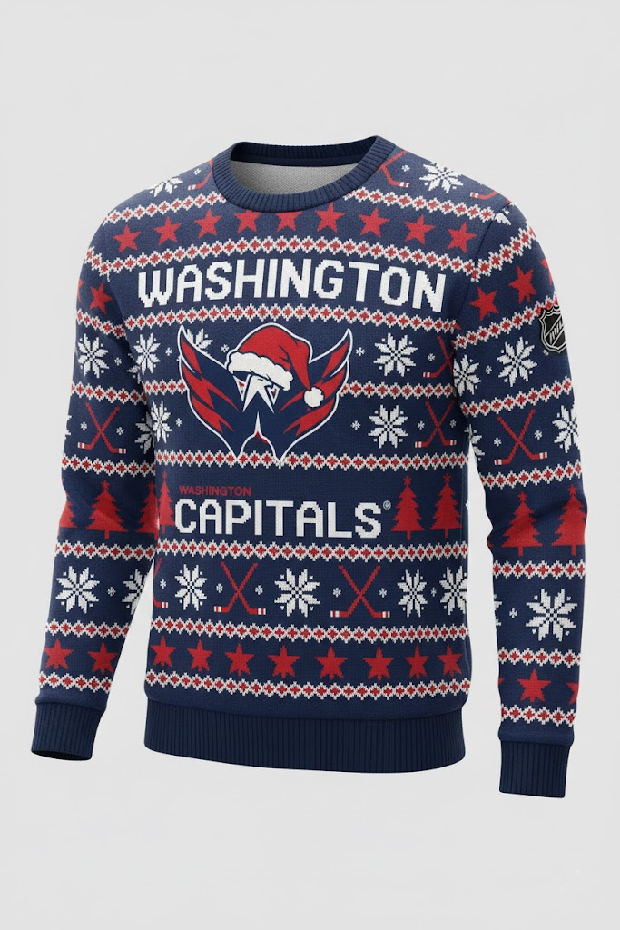Washington Capitals NHL Ugly Christmas Sweater – Red, White & Blue "Caps" Holiday Knit - LeagueLockerGear