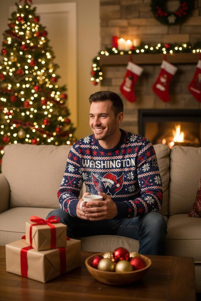 Washington Capitals NHL Ugly Christmas Sweater – Red, White & Blue "Caps" Holiday Knit - LeagueLockerGear