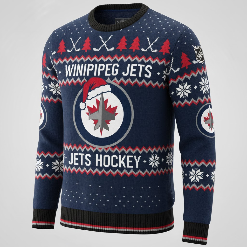 Winnipeg Jets NHL Ugly Christmas Sweater – Navy & Red "Jets" Holiday Knit - LeagueLockerGear