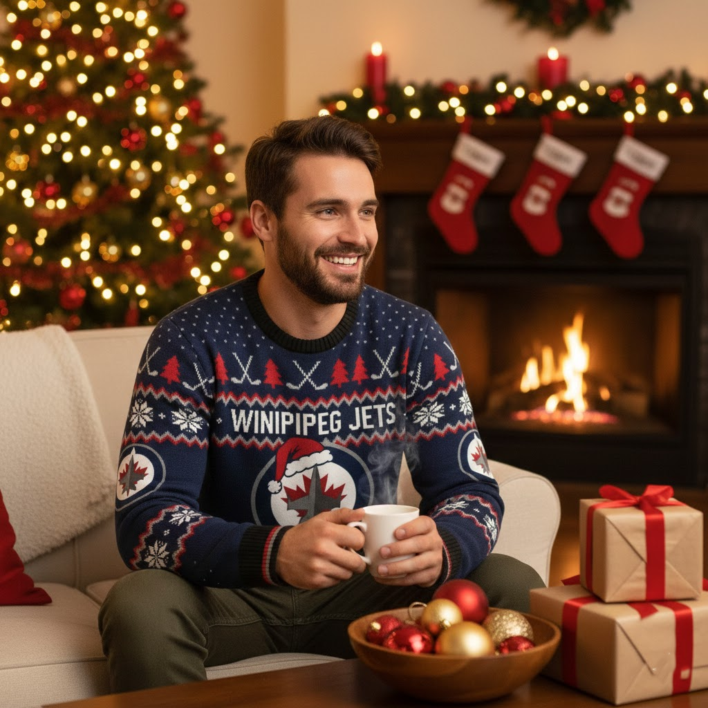Winnipeg Jets NHL Ugly Christmas Sweater – Navy & Red "Jets" Holiday Knit - LeagueLockerGear