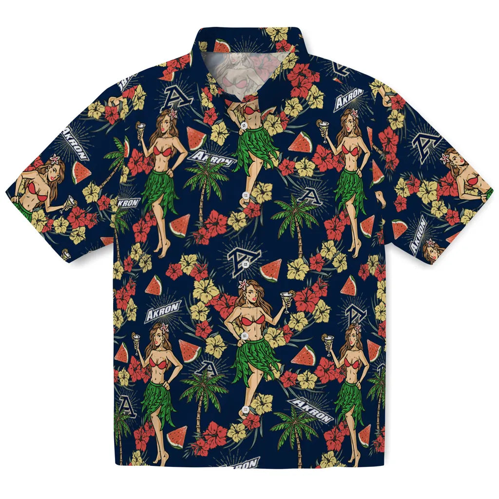 Akron Zips Hawaiian Shirt - Hawaiian Girls Design | Hula Hawaiian Shirts