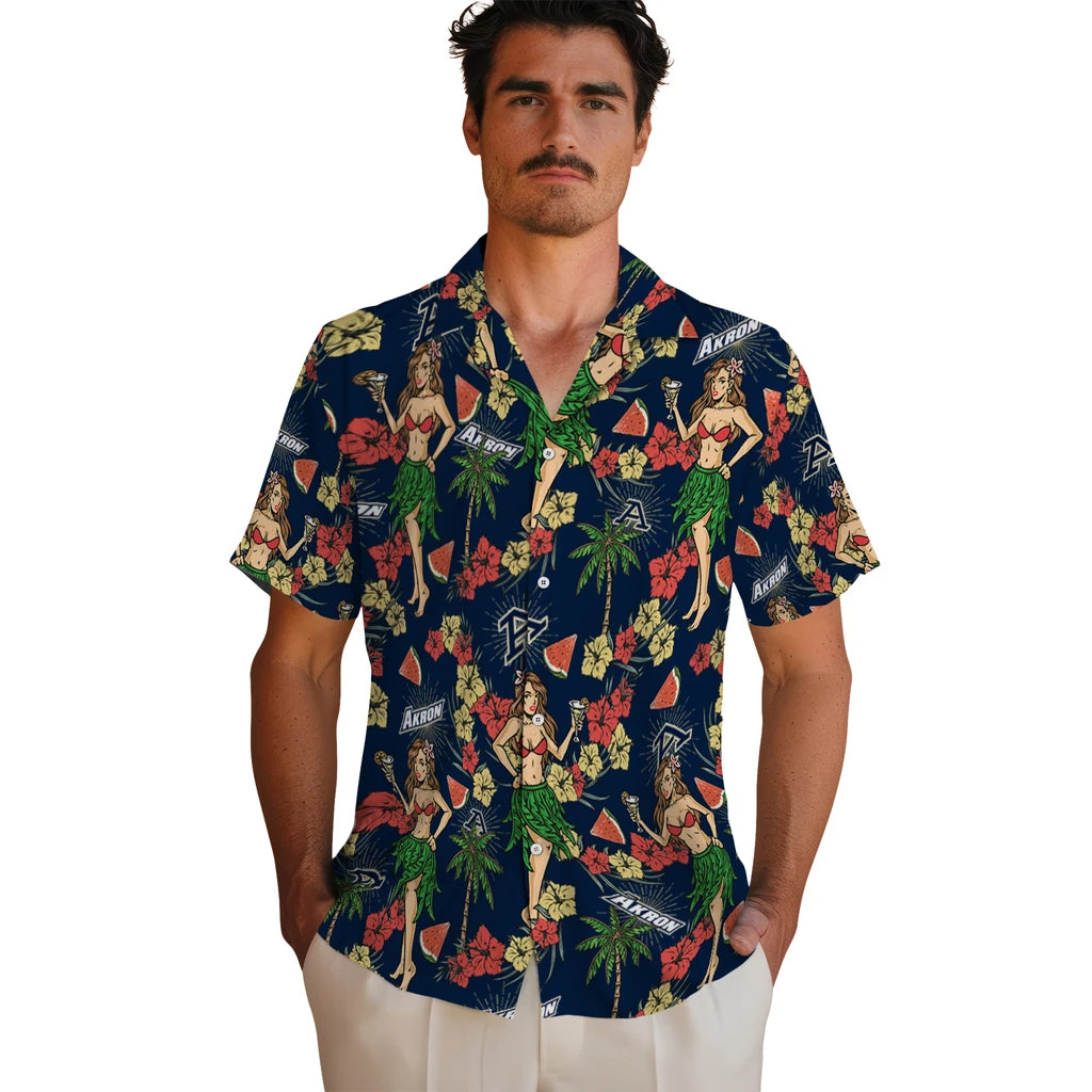 Akron Zips Hawaiian Shirt - Hawaiian Girls Design | Hula Hawaiian Shirts