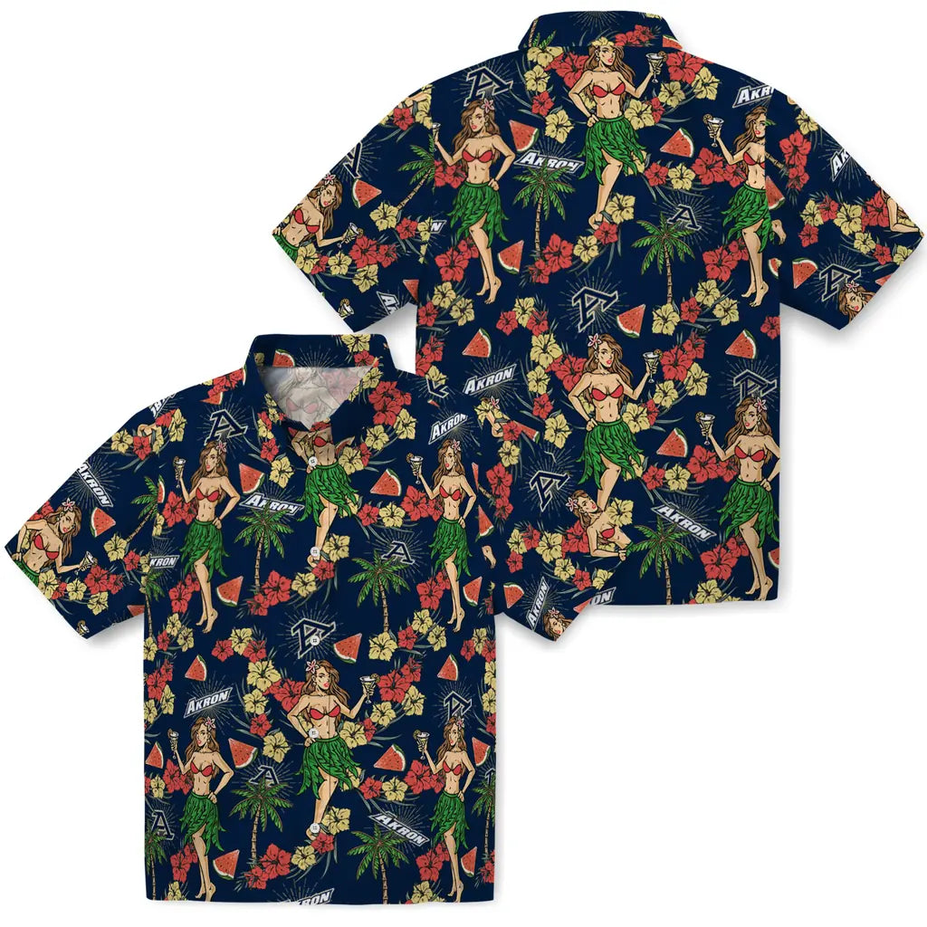 Akron Zips Hawaiian Shirt - Hawaiian Girls Design | Hula Hawaiian Shirts