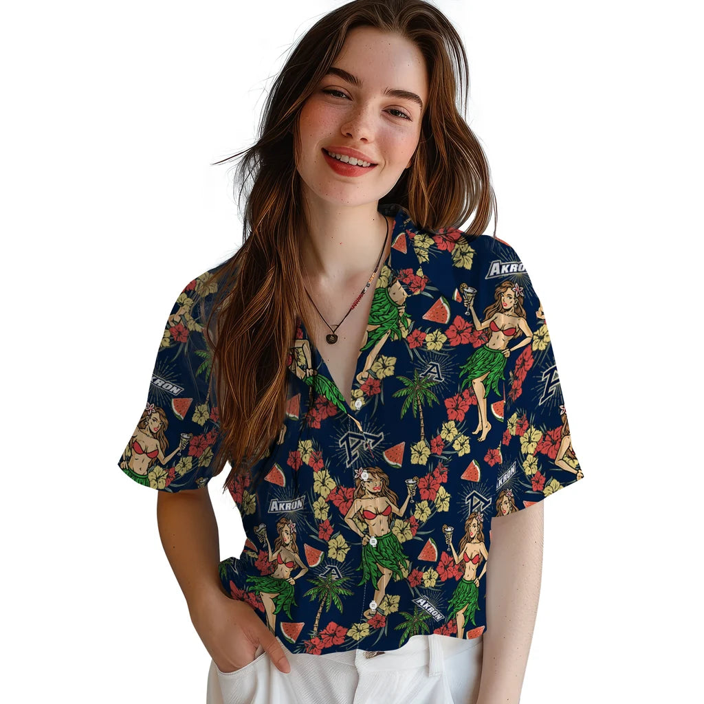 Akron Zips Hawaiian Shirt - Hawaiian Girls Design | Hula Hawaiian Shirts