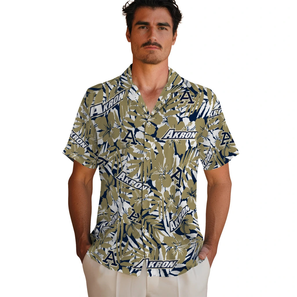 Akron Zips Hawaiian Shirt - Hibiscus Overlay | Hula Hawaiian Shirts
