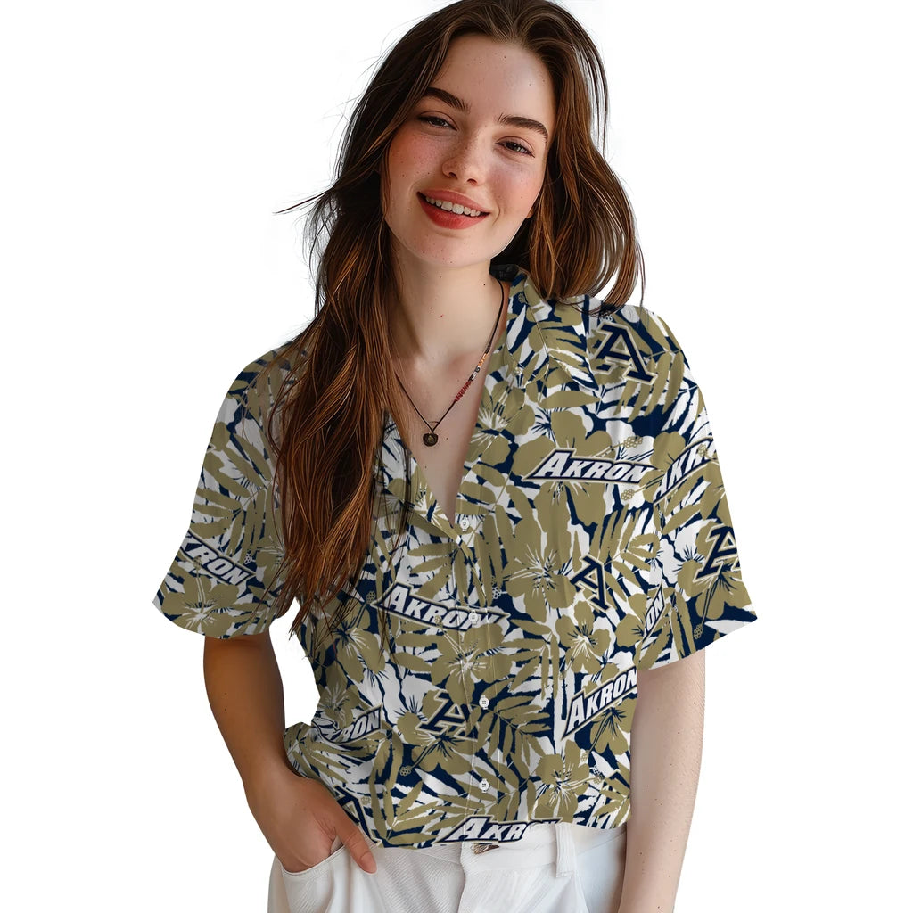 Akron Zips Hawaiian Shirt - Hibiscus Overlay | Hula Hawaiian Shirts
