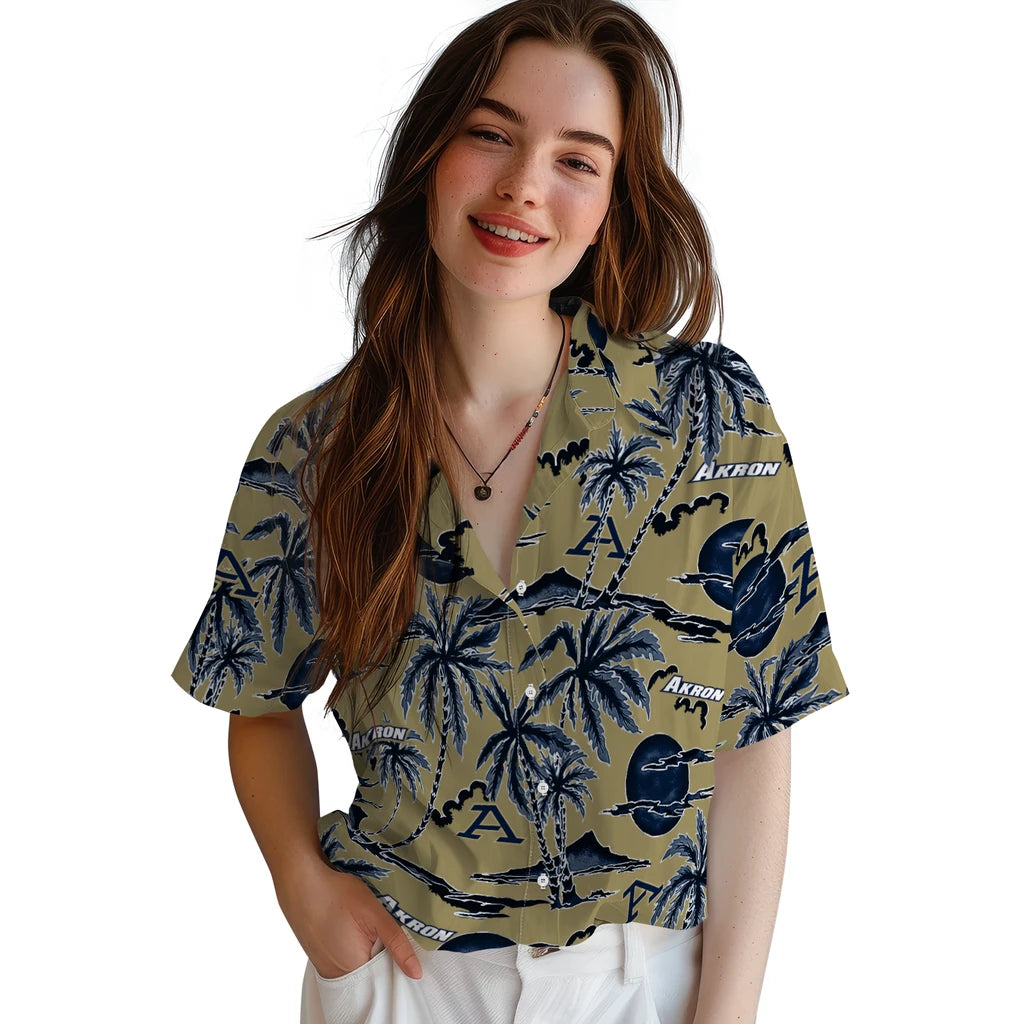 Akron Zips Hawaiian Shirt - Palm Sunset | Hula Hawaiian Shirts