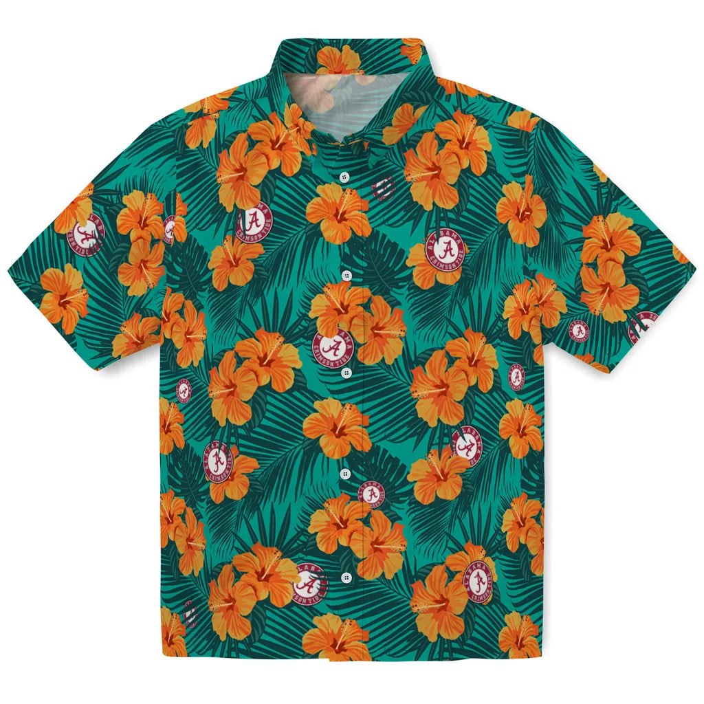 Alabama Crimson Tide Hawaiian Shirt - Hibiscus and Palm Leaves | Hula Hawaiian Shirts