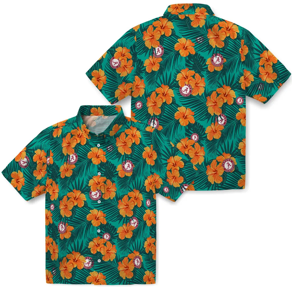 Alabama Crimson Tide Hawaiian Shirt - Hibiscus and Palm Leaves | Hula Hawaiian Shirts