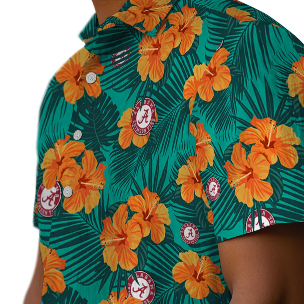 Alabama Crimson Tide Hawaiian Shirt - Hibiscus and Palm Leaves | Hula Hawaiian Shirts