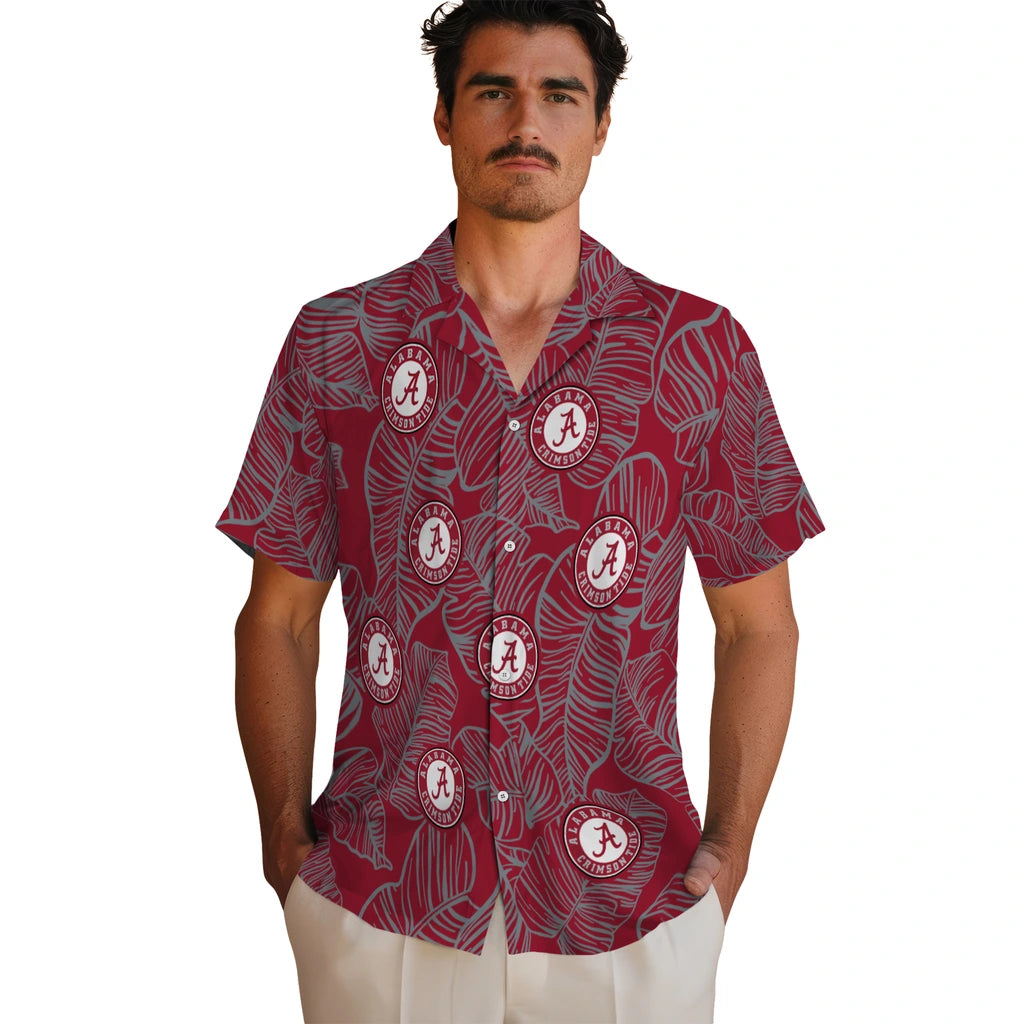 Alabama Crimson Tide Hawaiian Shirt - Leaf Outline | Hula Hawaiian Shirts