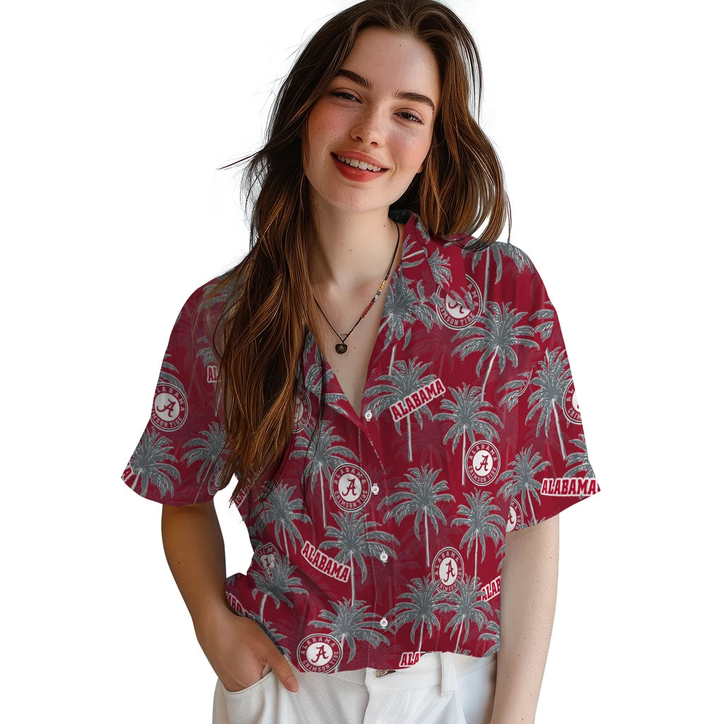 Alabama Crimson Tide Hawaiian Shirt - Palm Tree Motif | Hula Hawaiian Shirts