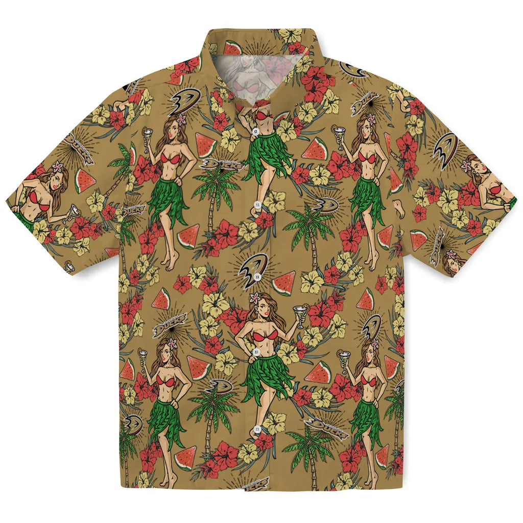 Anaheim Ducks Hawaiian Shirt - Hawaiian Girls Design | Hula Hawaiian Shirts
