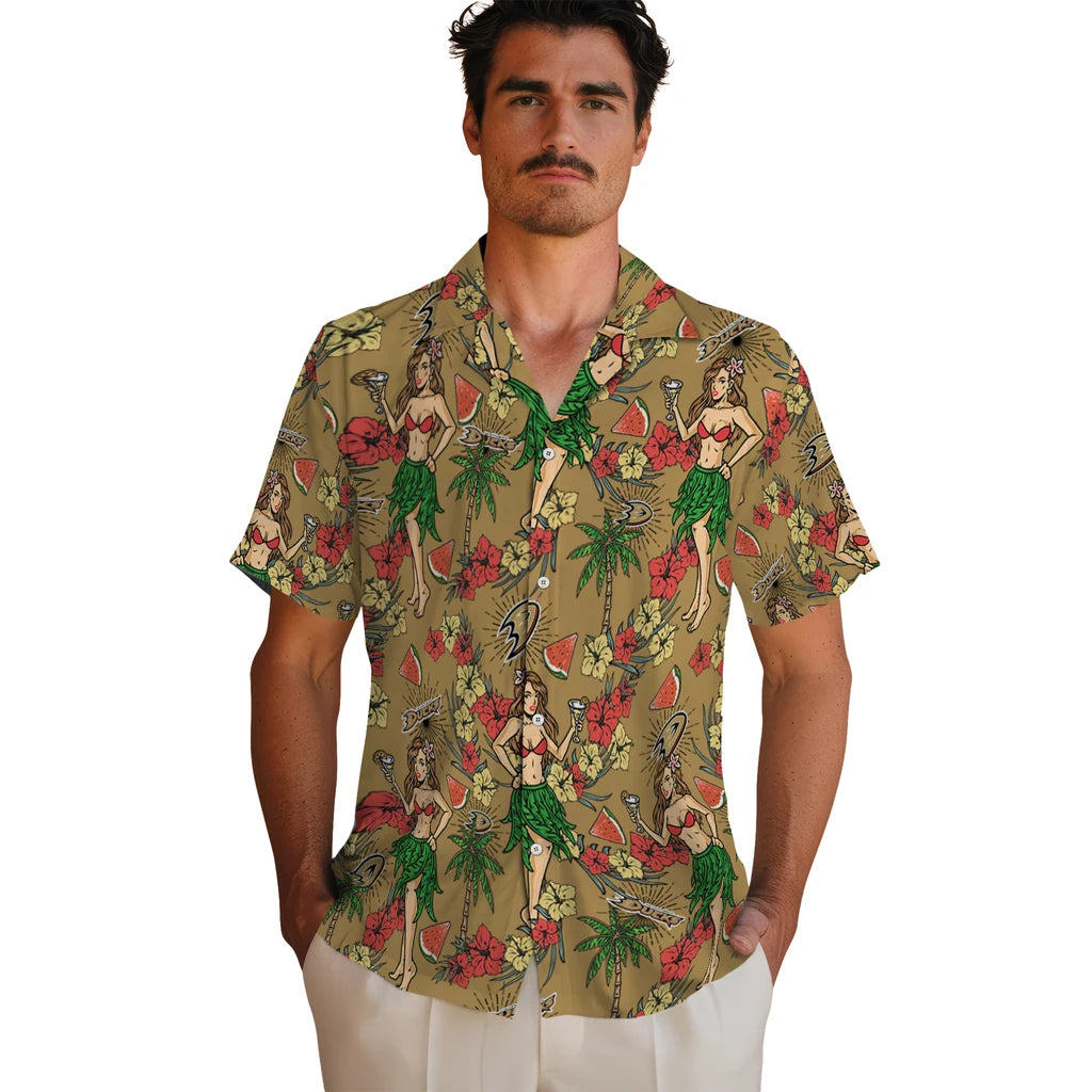 Anaheim Ducks Hawaiian Shirt - Hawaiian Girls Design | Hula Hawaiian Shirts