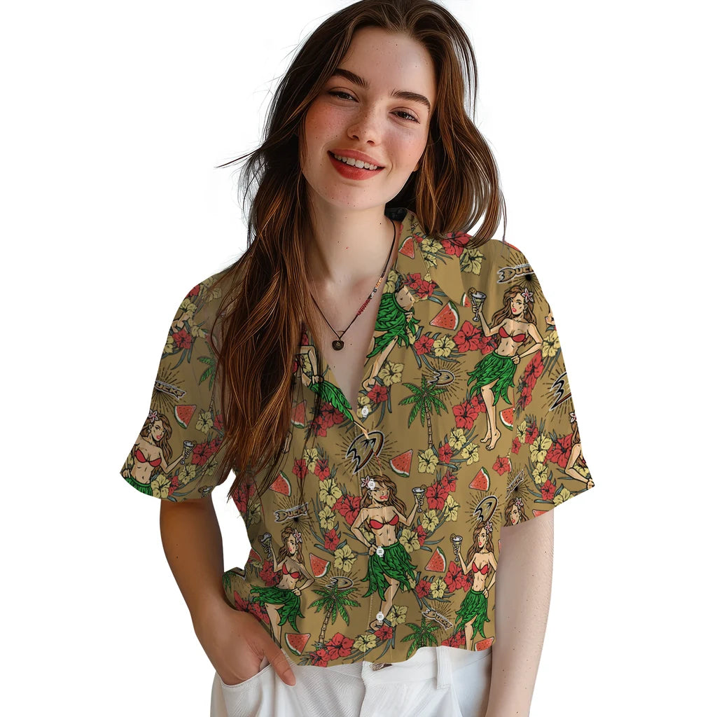 Anaheim Ducks Hawaiian Shirt - Hawaiian Girls Design | Hula Hawaiian Shirts