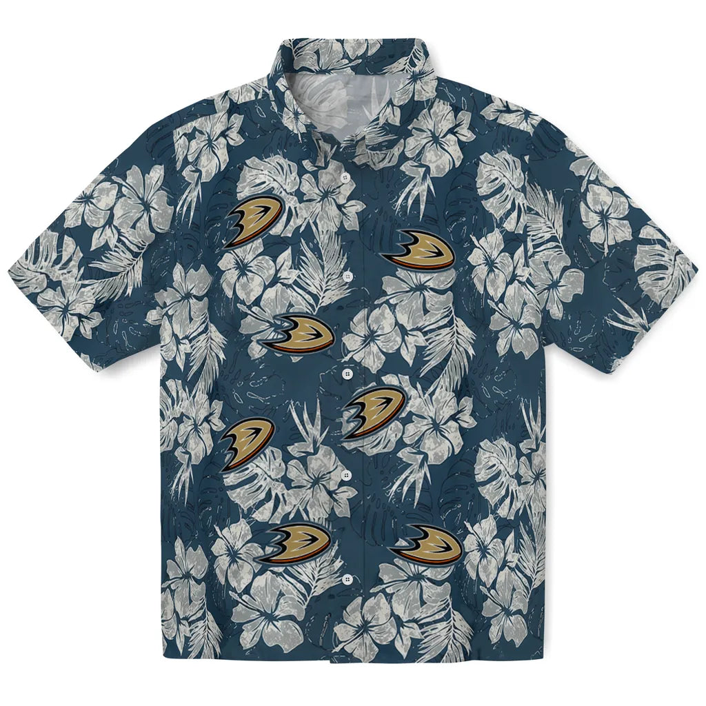 Anaheim Ducks Hawaiian Shirt - Hibiscus Flowers | Hula Hawaiian Shirts