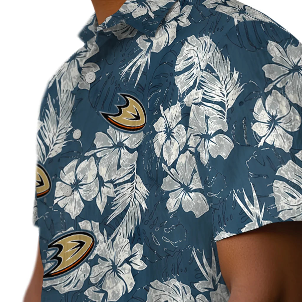 Anaheim Ducks Hawaiian Shirt - Hibiscus Flowers | Hula Hawaiian Shirts