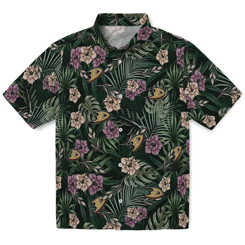 Anaheim Ducks Hawaiian Shirt - Hibiscus Leaves Pattern | Hula Hawaiian Shirts