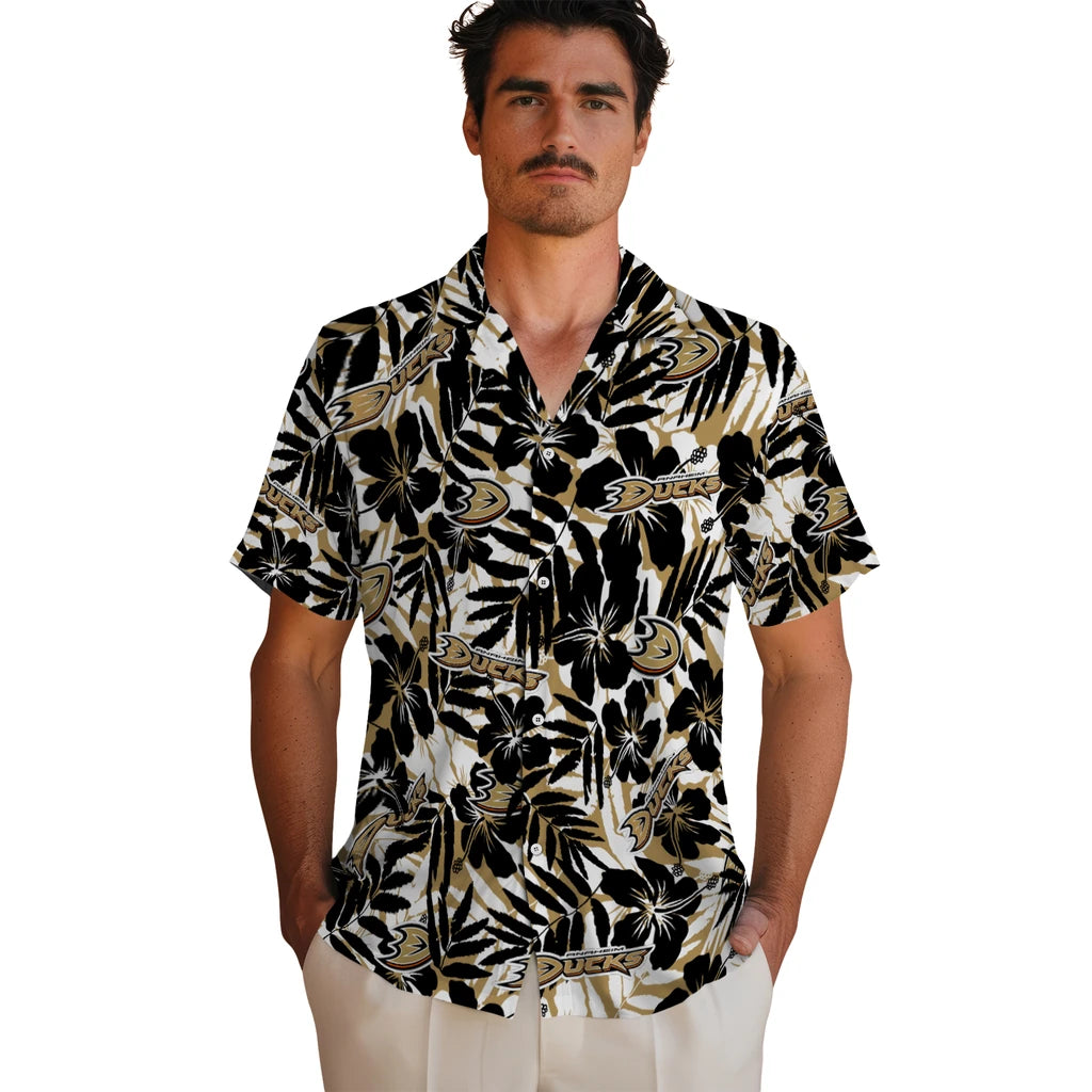Anaheim Ducks Hawaiian Shirt - Hibiscus Overlay | Hula Hawaiian Shirts