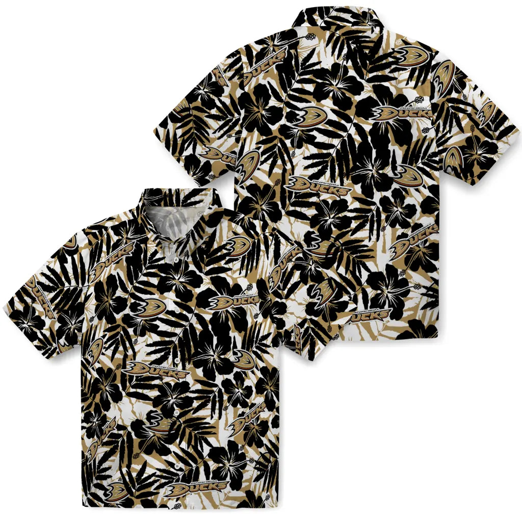 Anaheim Ducks Hawaiian Shirt - Hibiscus Overlay | Hula Hawaiian Shirts