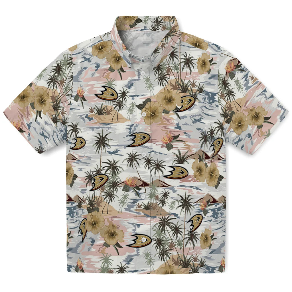 Anaheim Ducks Hawaiian Shirt - Hibiscus Seaside | Hula Hawaiian Shirts