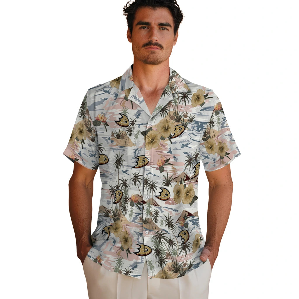 Anaheim Ducks Hawaiian Shirt - Hibiscus Seaside | Hula Hawaiian Shirts