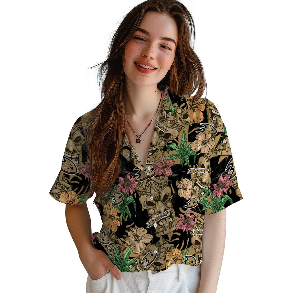 Anaheim Ducks Hawaiian Shirt - Hibiscus Tiki Jungle | Hula Hawaiian Shirts