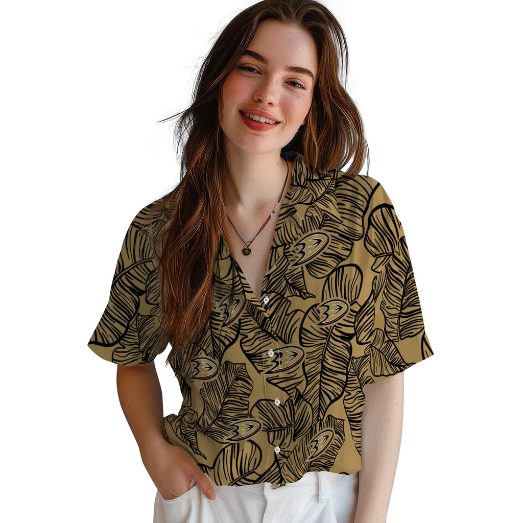 Anaheim Ducks Hawaiian Shirt - Leaf Outline | Hula Hawaiian Shirts