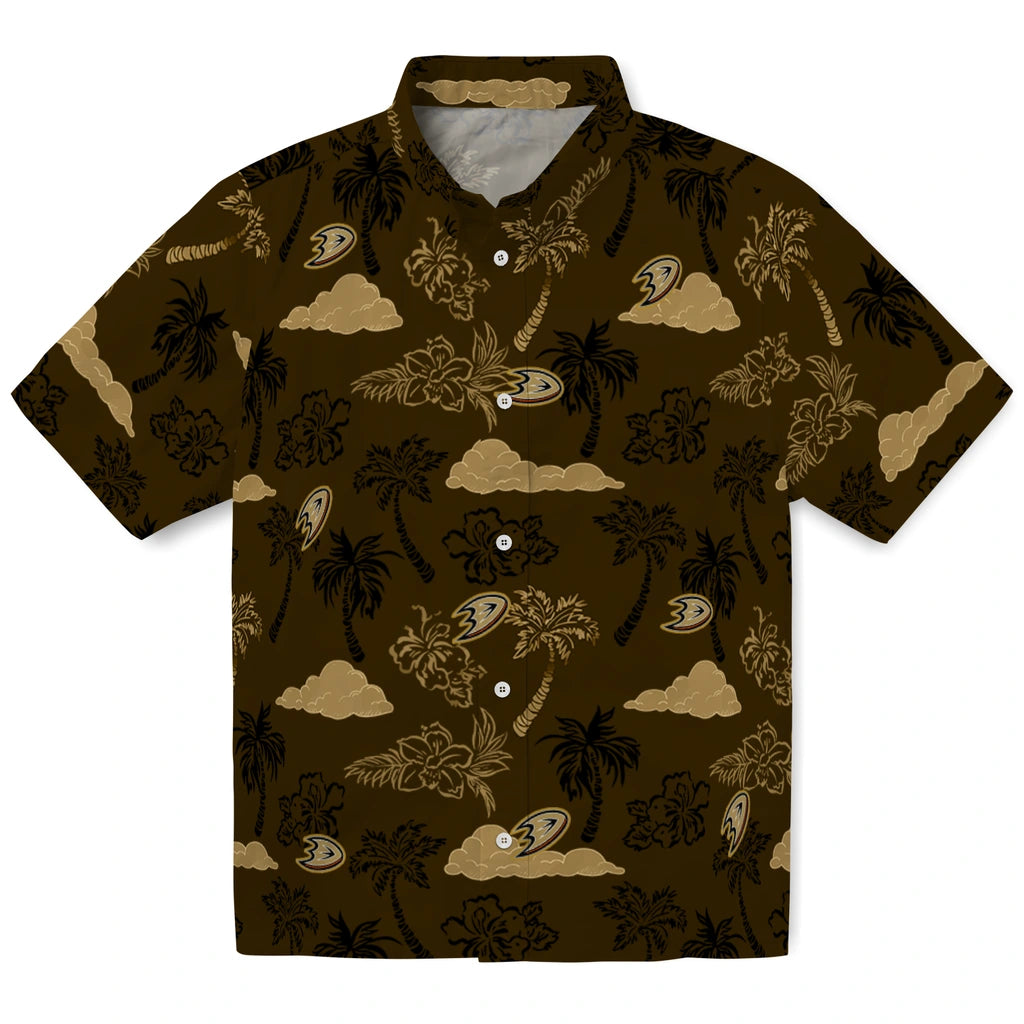 Anaheim Ducks Hawaiian Shirt - Palm And Clouds | Hula Hawaiian Shirts